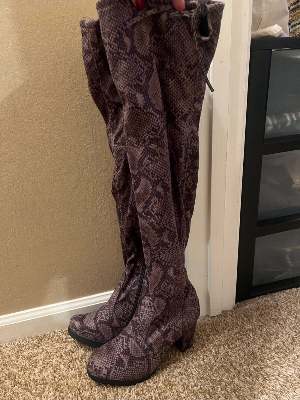 NWOT New York and Co Brown and Black Snake Print Over the Knee Boots Size 9